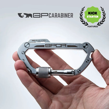 GPCA Carabiner PRO EDC multi-tool clip stainless steel with engraved GPCA logo on Tampa Home & Garden Store
