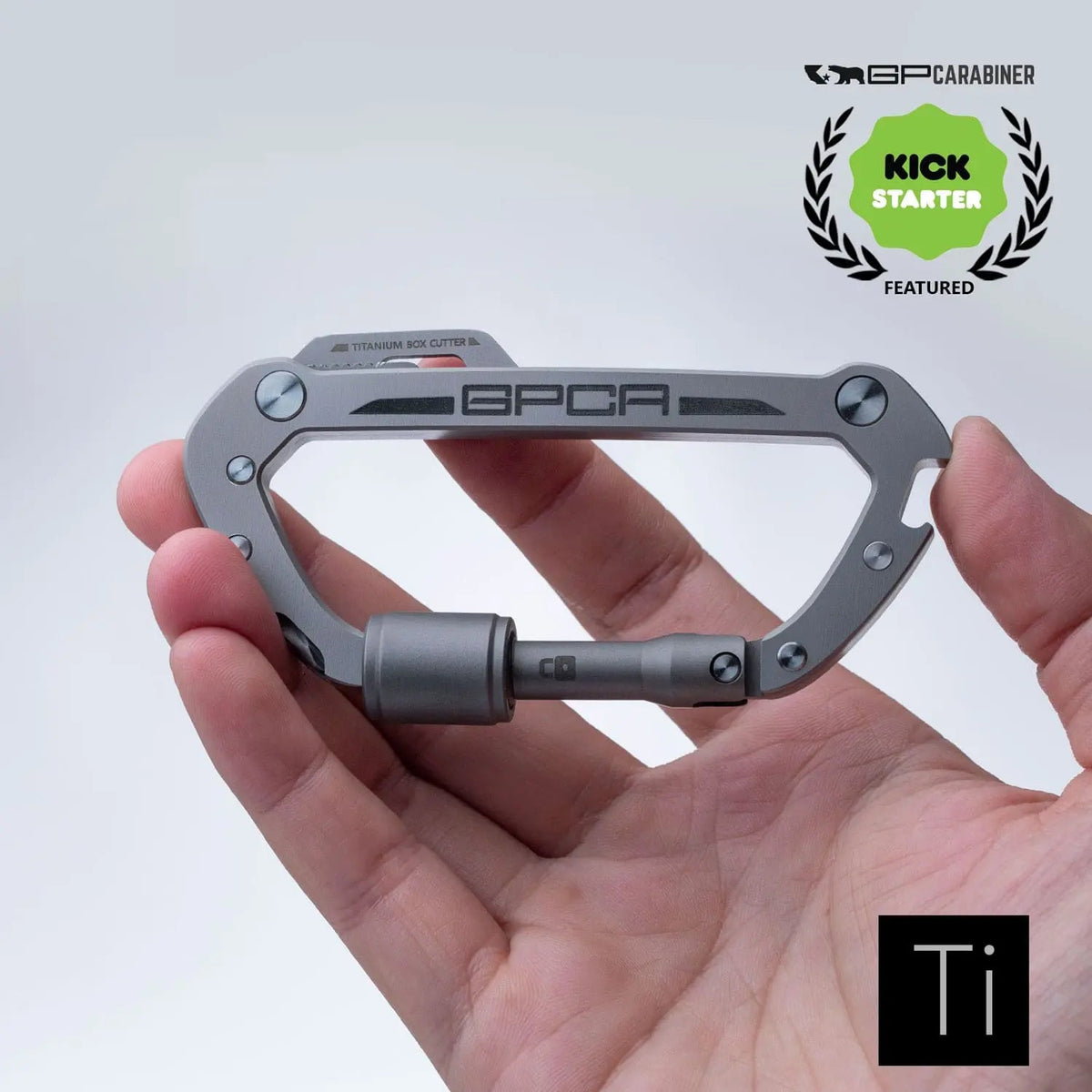 GPCA Carabiner PRO EDC titanium multi-tool clip with built-in box cutter on Tampa Home & Garden Store
