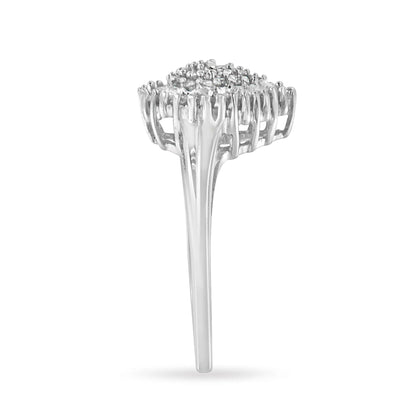 Cocktail ring 10K white gold size 5 with pavé diamond cluster halo of round and baguette stones on Tampa Home & Garden Store