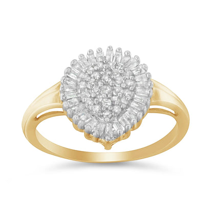 10K yellow gold cocktail ring with round & baguette pavé diamond cluster in a halo, size 4-1/4 on Tampa Home & Garden Store