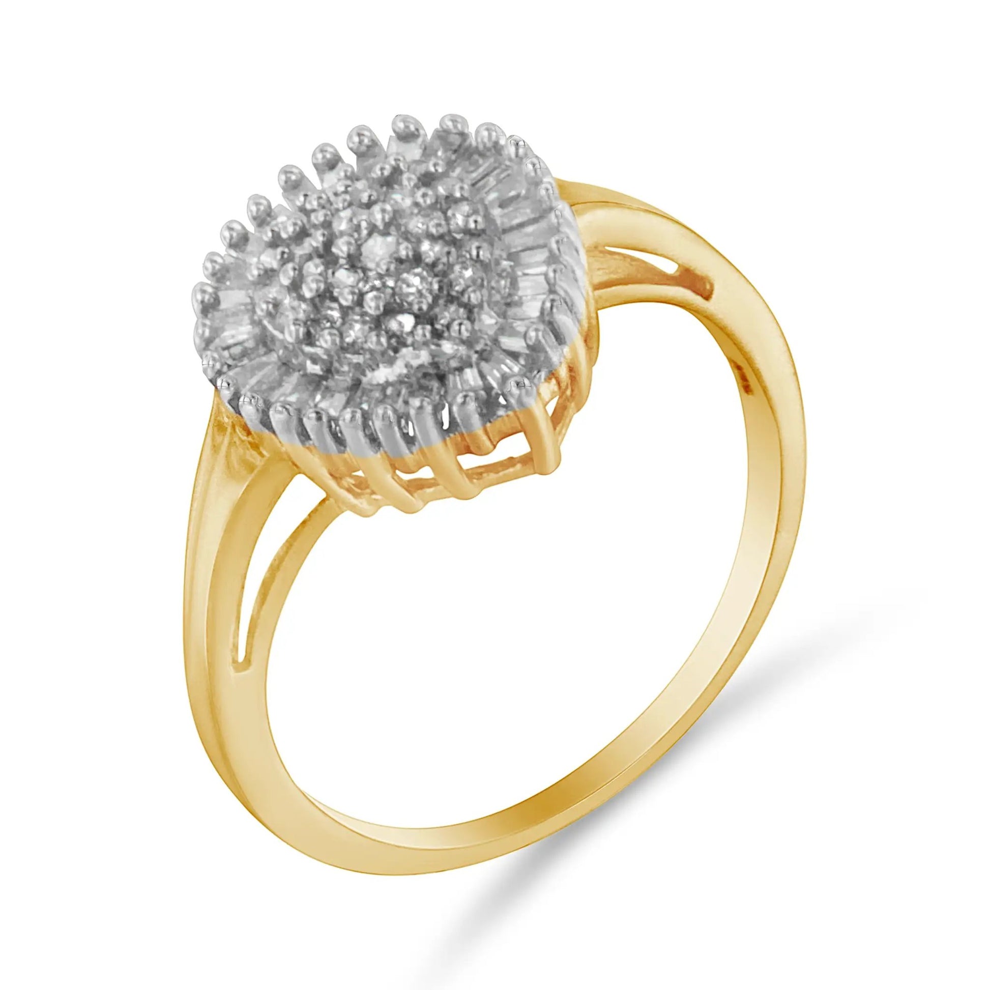 10K yellow gold cocktail ring with a domed pavé diamond cluster and halo of round stones on Tampa Home & Garden Store