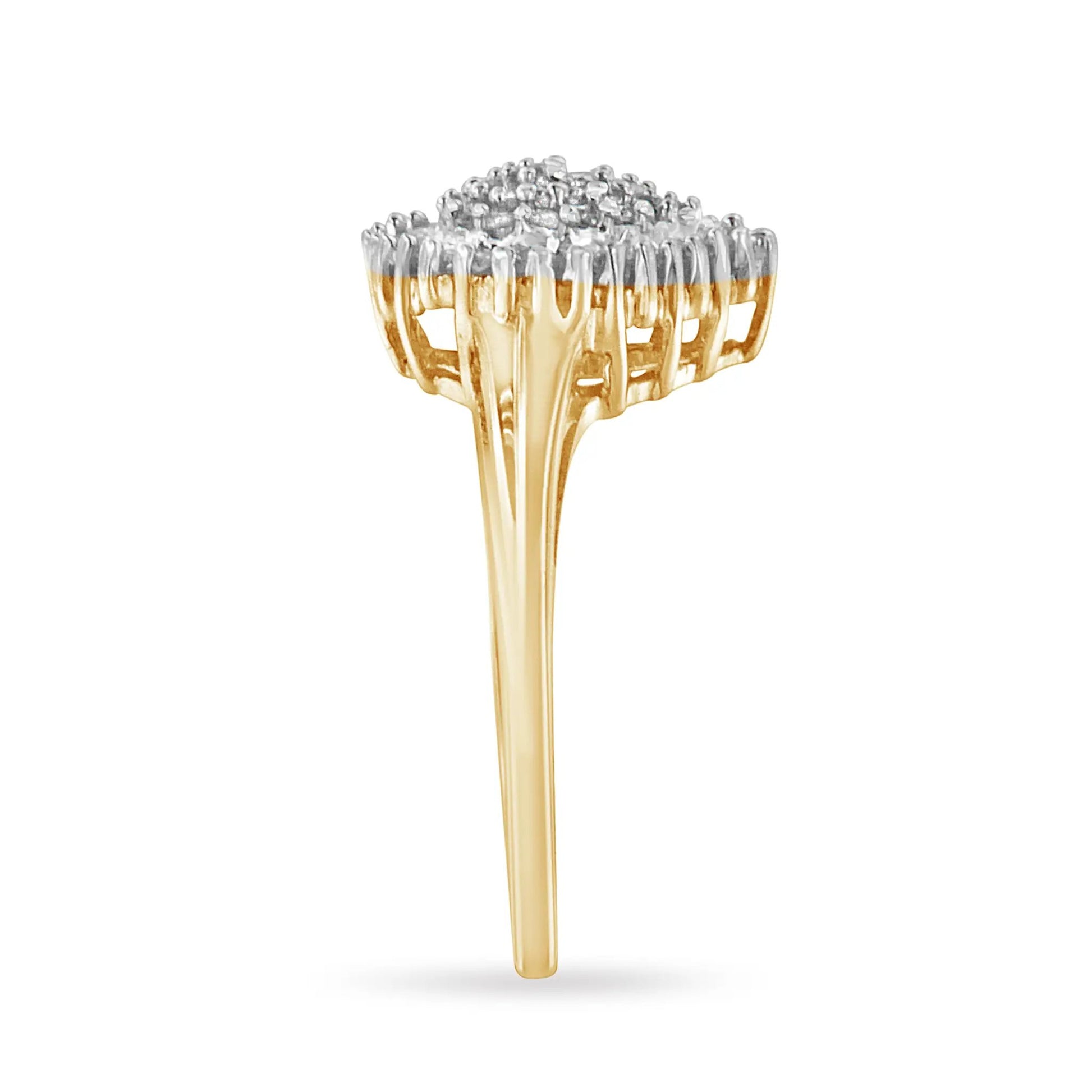 10K yellow gold cocktail ring with pear-shaped pavé diamond cluster and halo, 1/2 cttw on Tampa Home & Garden Store