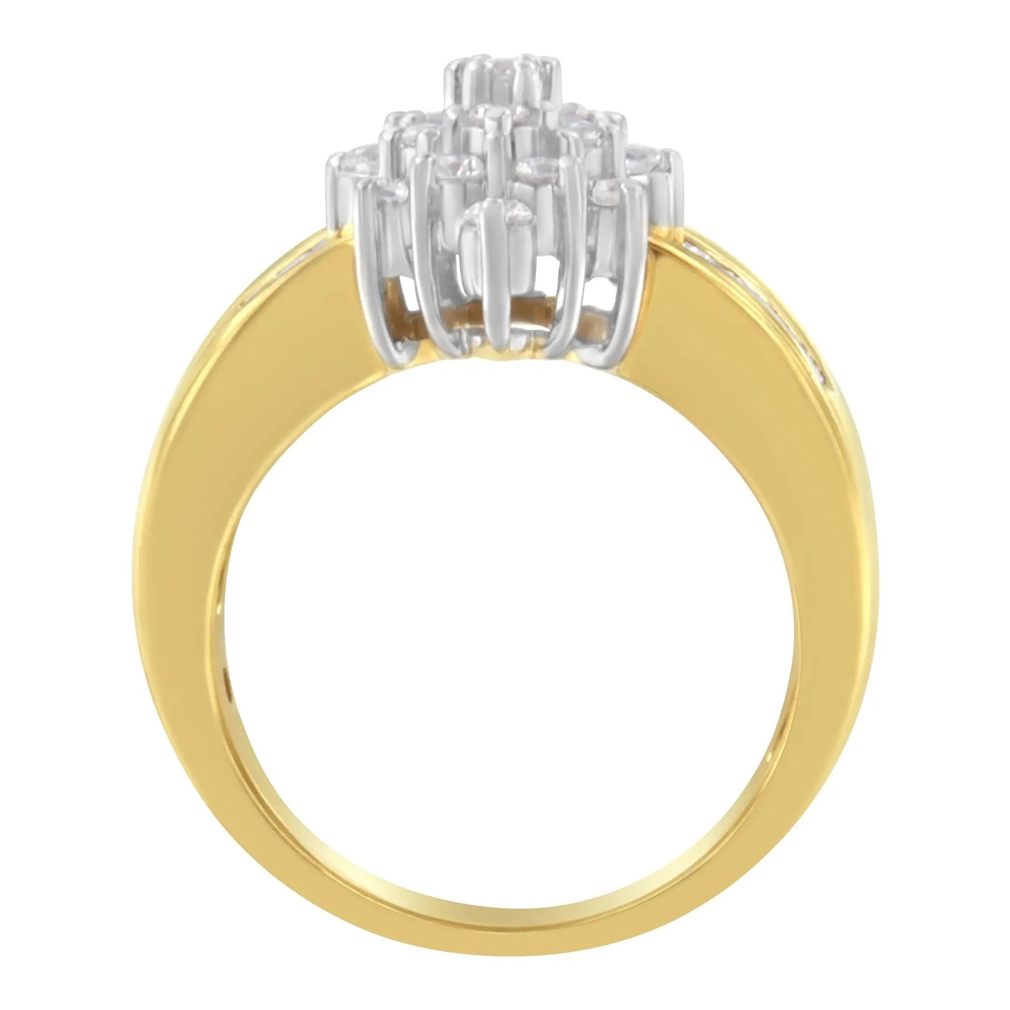 10K yellow gold ring with 1.0 cttw diamond floral cluster (round & baguette) on a channel band on Tampa Home & Garden Store