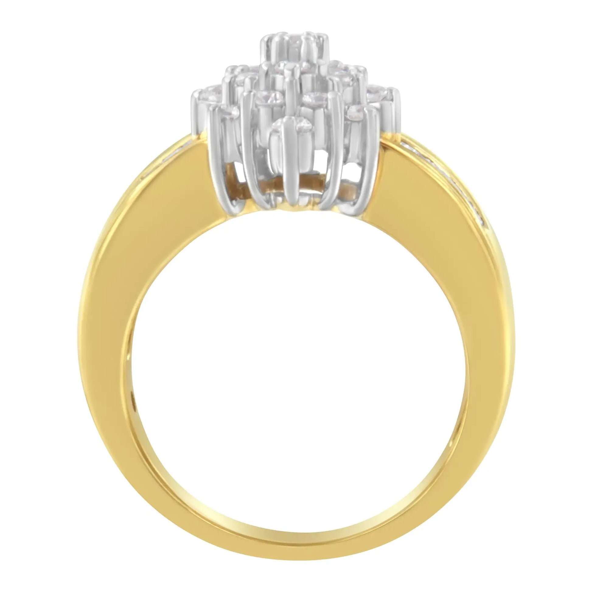 10K yellow gold ring with 1.0 cttw diamond floral cluster (round & baguette) on a channel band on Tampa Home & Garden Store