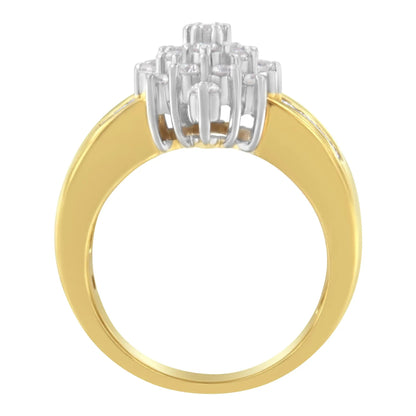 10K yellow gold ring with 1.0 cttw diamond floral cluster (round & baguette) on a channel band on Tampa Home & Garden Store