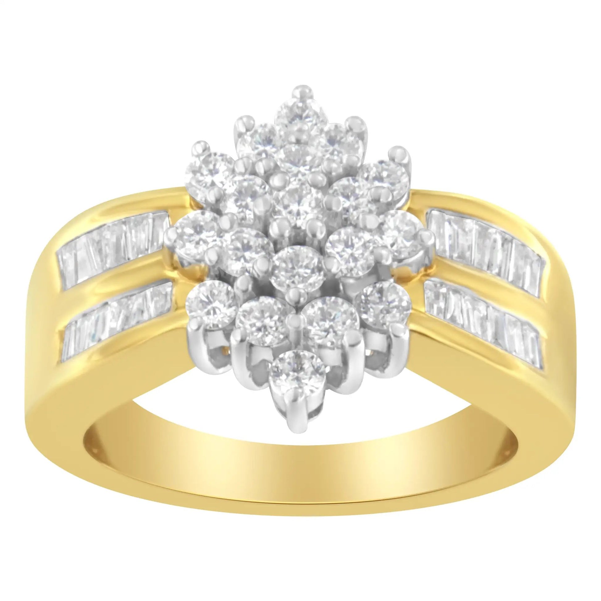 Ring 10K Yellow Gold floral diamond cluster with baguette side stones, 1.0 Cttw, Bids.com on Tampa Home & Garden Store