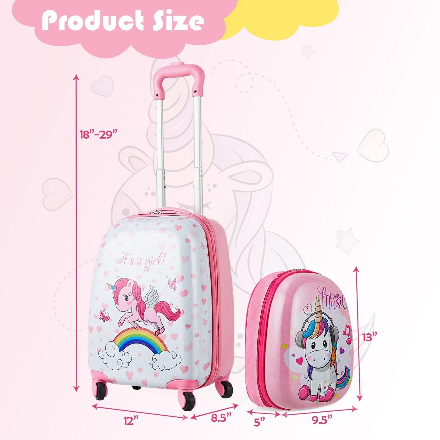 GemGear 2-piece kids luggage: pink 12in rolling backpack 16in carry-on with unicorn print on Tampa Home & Garden Store