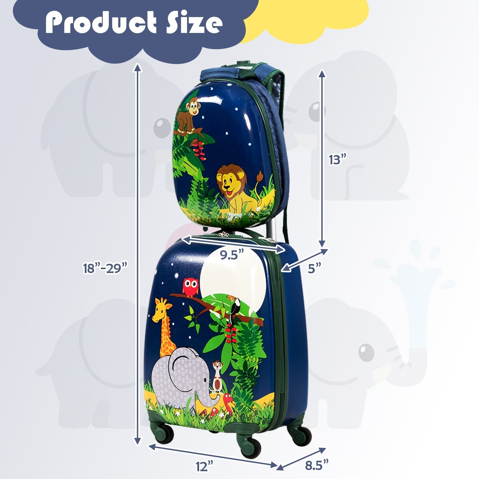 GemGear 2-Piece Kids Carry-On Set Elephant blue 12 & 16 in on Tampa Home & Garden Store