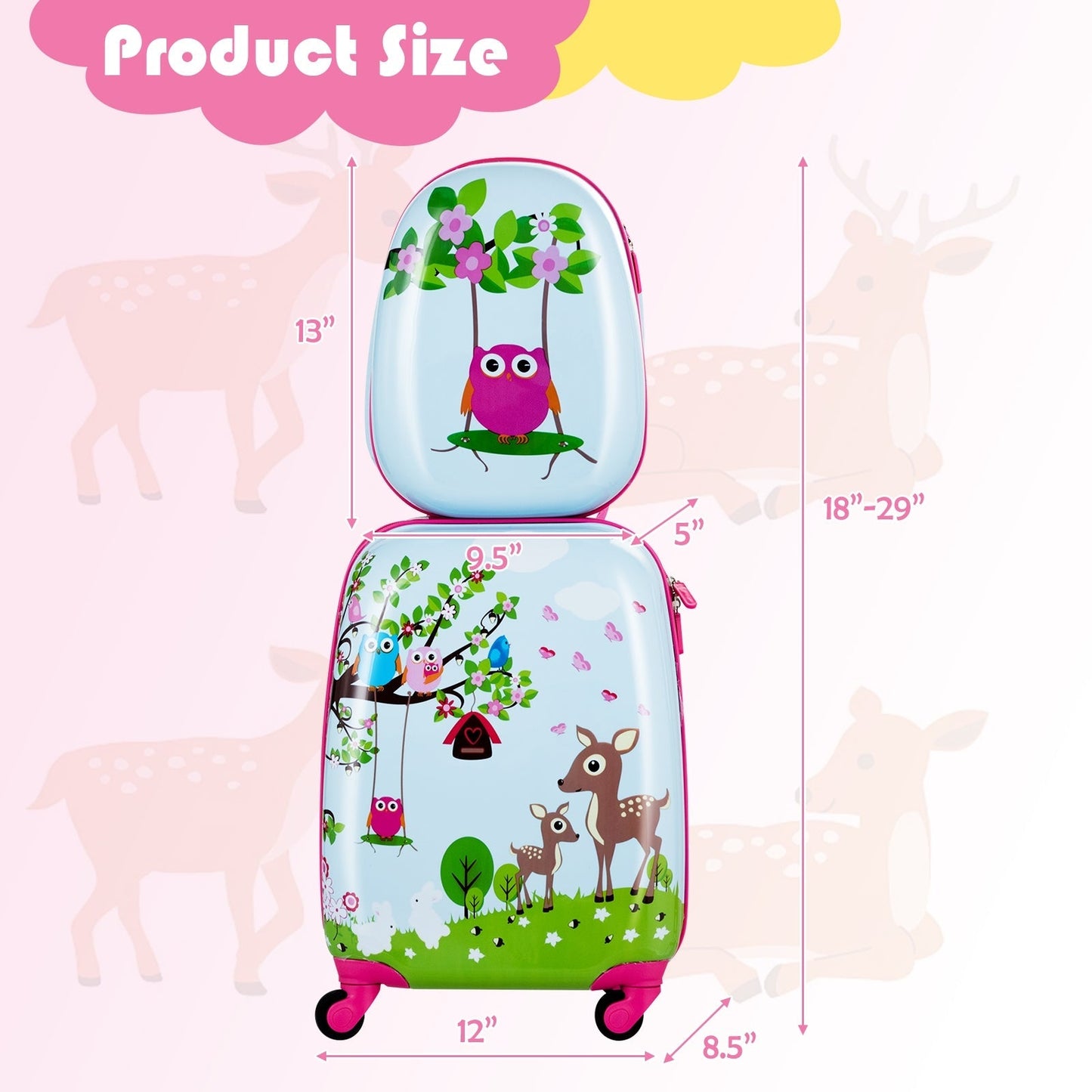GemGear 2-piece ABS kids suitcase and backpack set; light-blue with owl swing and woodland scene on Tampa Home & Garden Store