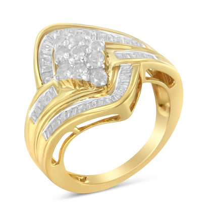 Diamond cluster bypass ring in 10K yellow gold over sterling silver, 1 Cttw, I-J, I2-I3, size 6 on Tampa Home & Garden Store