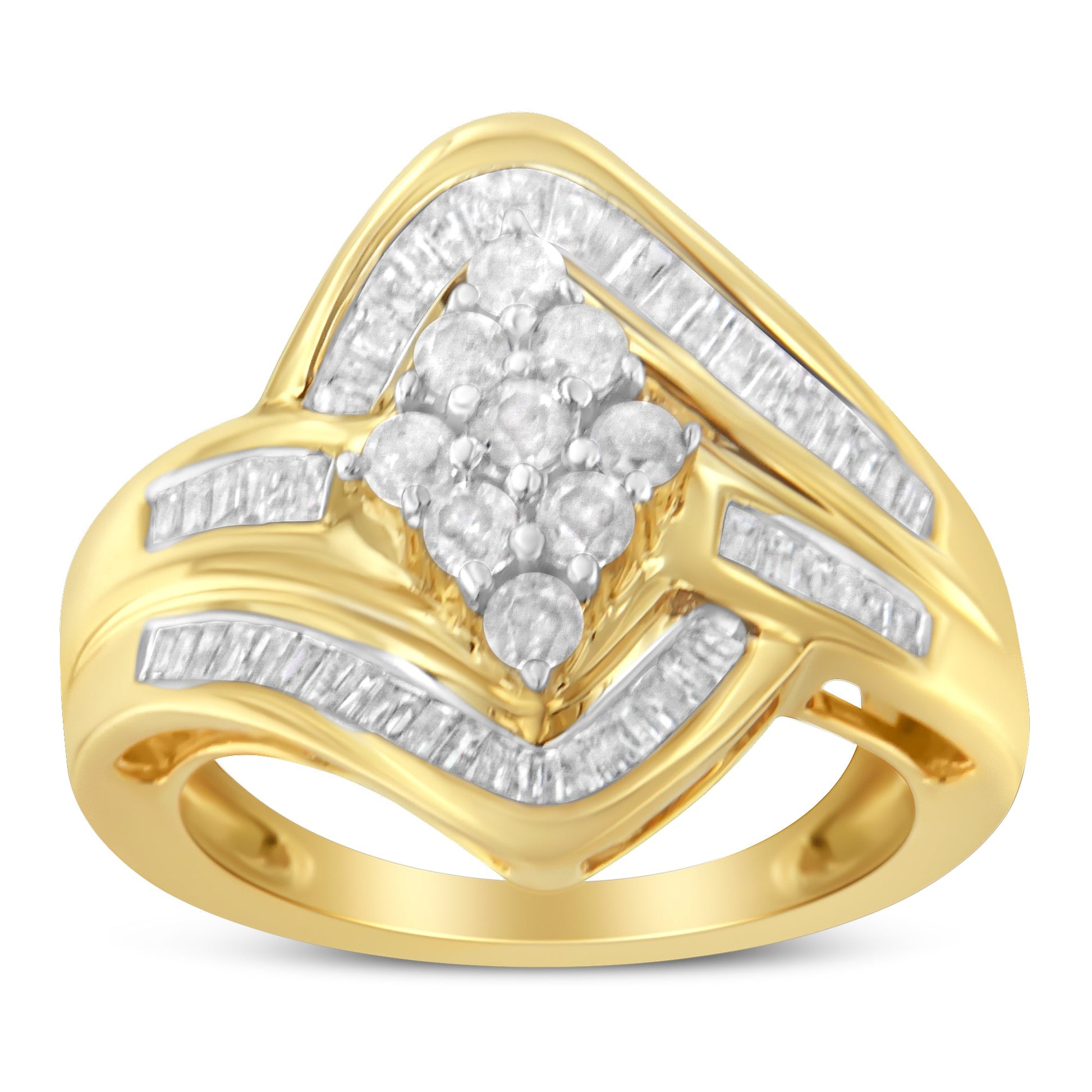 Diamond bypass cluster ring, 10K gold over silver, 1 Cttw, I-J color, I2-I3, size 6 on Tampa Home & Garden Store