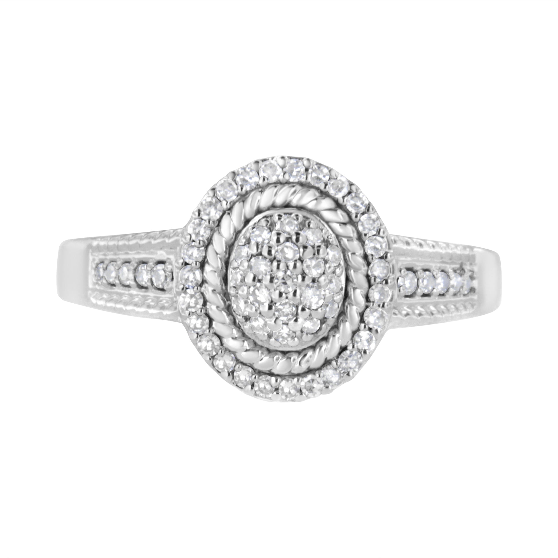 Bids.com sterling silver braided halo pavé diamond ring, 1/3 ct tw, size 7 on Tampa Home & Garden Store
