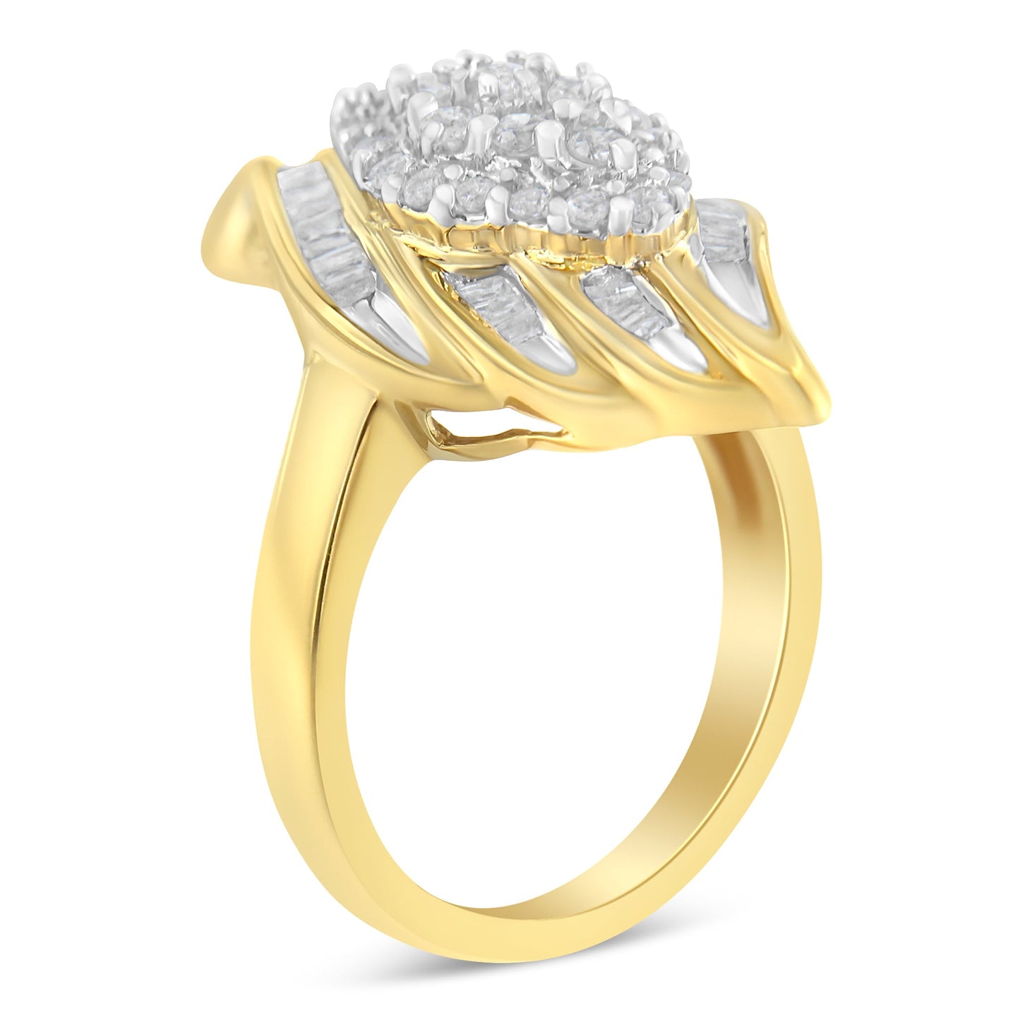 Diamond cocktail ring 10K yellow gold plated over sterling silver pave diamond cluster, size 6 on Tampa Home & Garden Store
