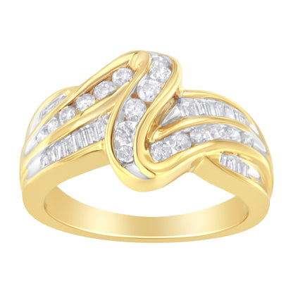 10K yellow gold bypass ring with channelset round baguette diamonds, shank, size 6.75 on Tampa Home & Garden Store