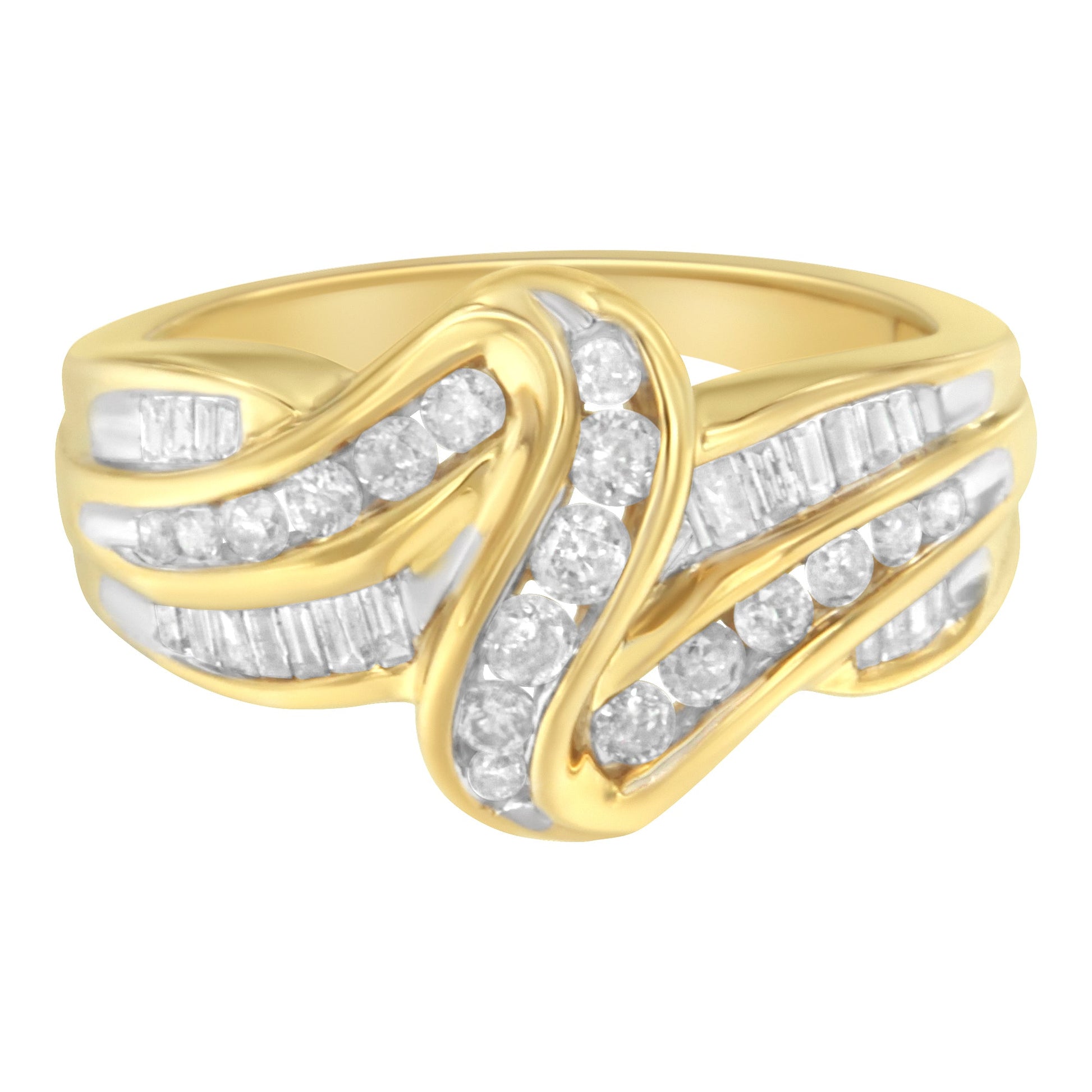 Rings (2) 10K yellow gold bypass with channel-set diamonds round & baguette, size 6.75 Bids.com on Tampa Home & Garden Store
