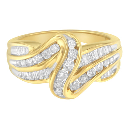 Rings (2) 10K yellow gold bypass with channel-set diamonds round & baguette, size 6.75 Bids.com on Tampa Home & Garden Store