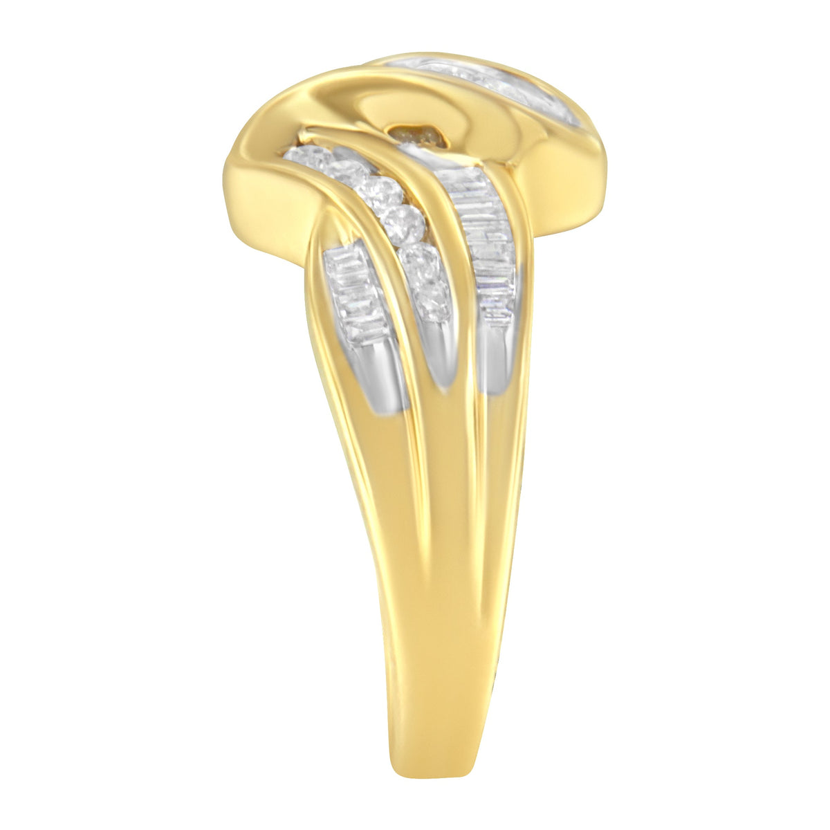 Ring 10K yellow gold bypass with round and baguette diamonds, dual band size 6.75 on Tampa Home & Garden Store