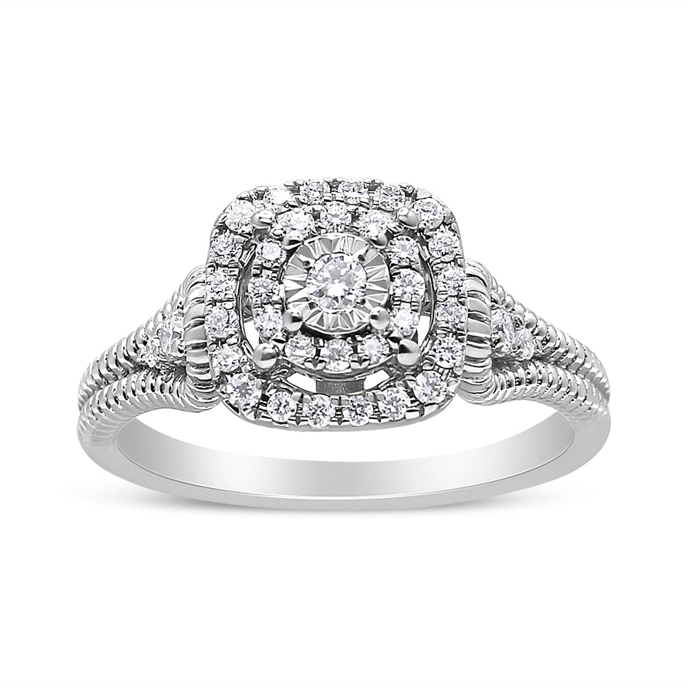 Sterling silver 1/3 cttw round-cut diamond cocktail ring with double halo, size 7, by Bids.com on Tampa Home & Garden Store