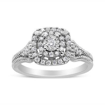 Sterling silver 1/3 cttw round-cut diamond cocktail ring with double halo, size 7, by Bids.com on Tampa Home & Garden Store