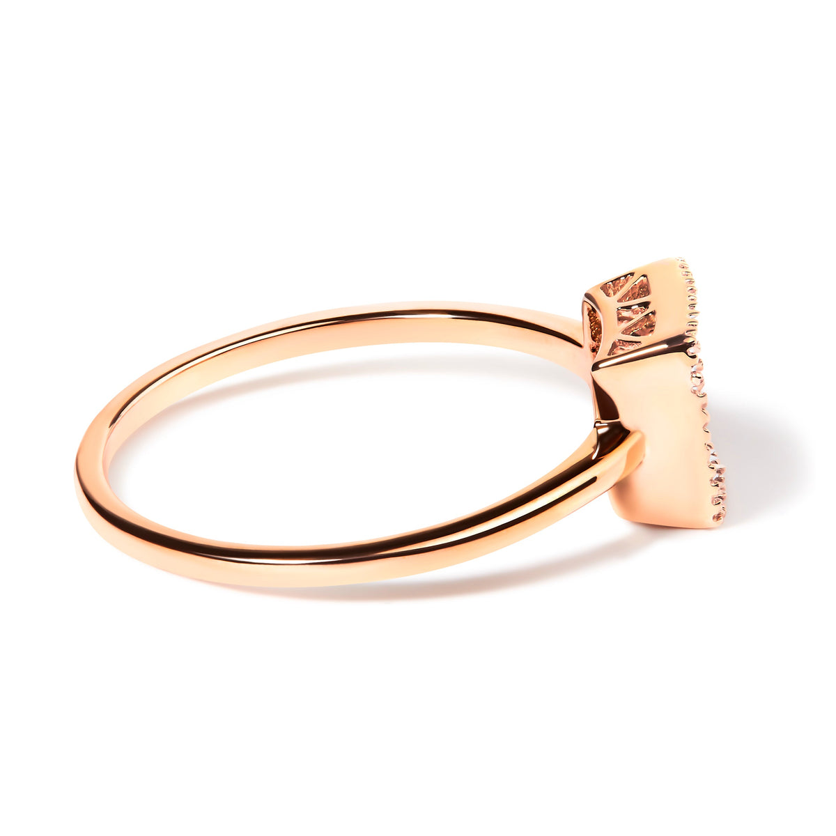Rose gold ring with crown-set end and pavé diamonds along band, size 7 on Tampa Home & Garden Store