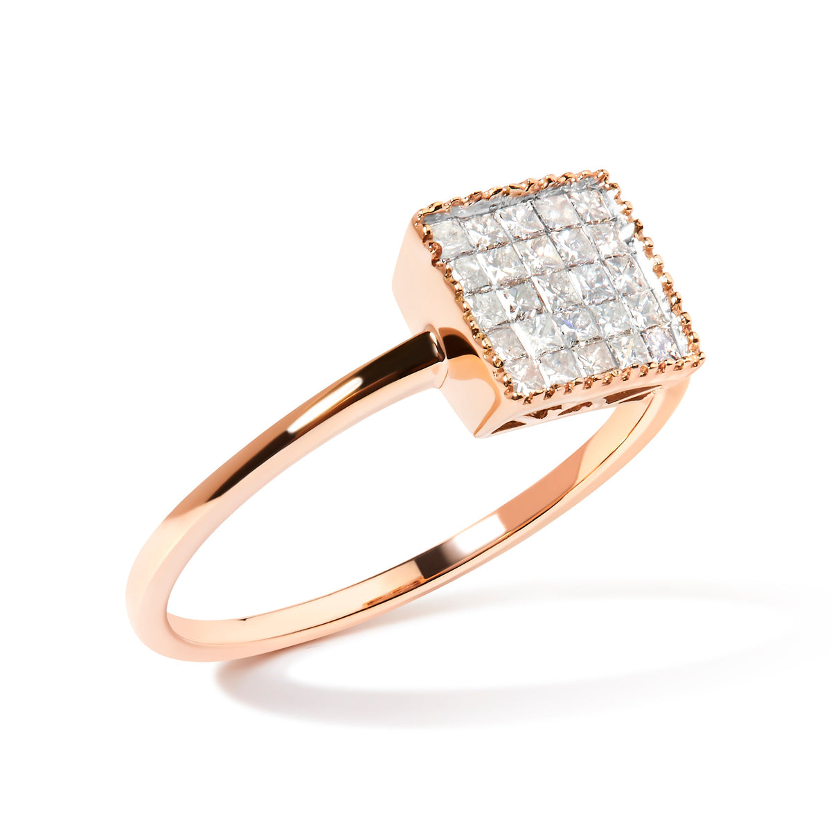 Rose gold ring with square grid of princess-cut diamonds, 1/3 Cttw, 10K, size 7 by Bids.com on Tampa Home & Garden Store