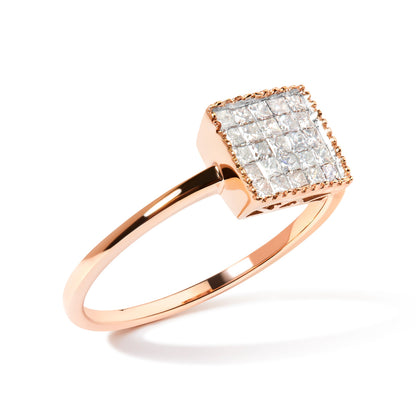 Rose gold ring with square grid of princess-cut diamonds, 1/3 Cttw, 10K, size 7 by Bids.com on Tampa Home & Garden Store