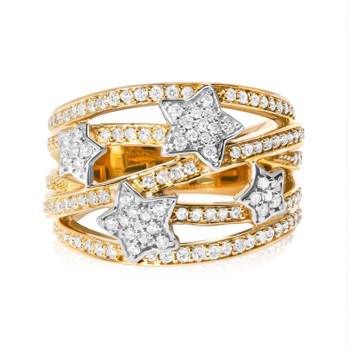 Ring set: 18K yellow gold plated silver band with 3/4 ct tw pave diamonds star galaxy design on Tampa Home & Garden Store