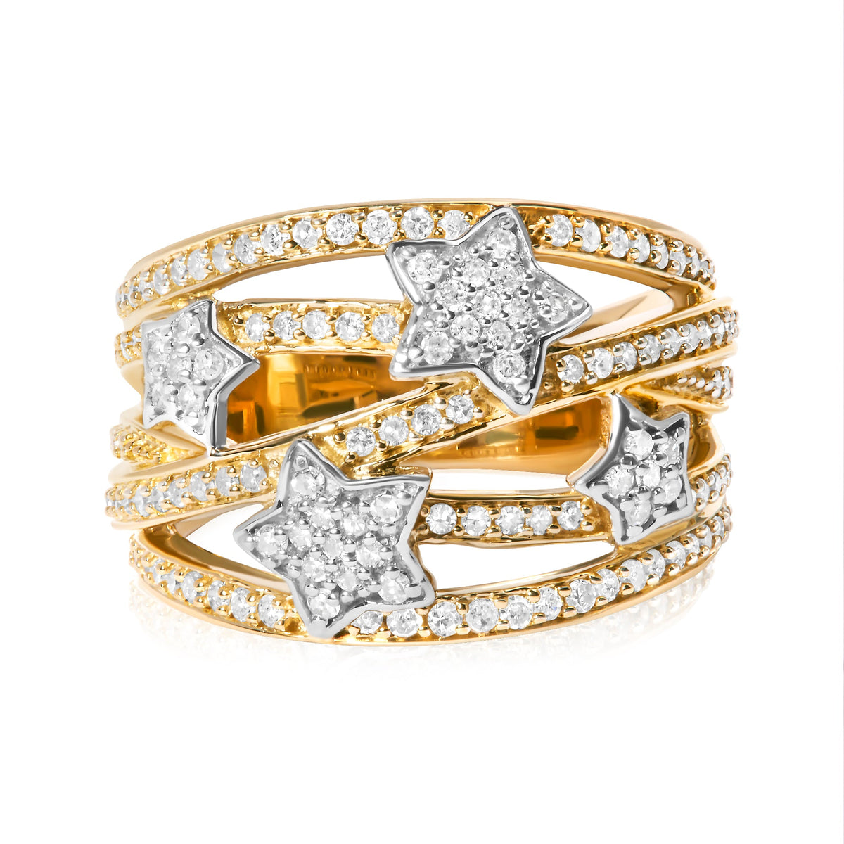 Ring set: 18K yellow gold plated silver band with 3/4 ct tw pave diamonds star galaxy design on Tampa Home & Garden Store