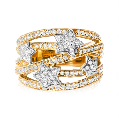 Ring set: 18K yellow gold plated silver band with 3/4 ct tw pave diamonds star galaxy design on Tampa Home & Garden Store