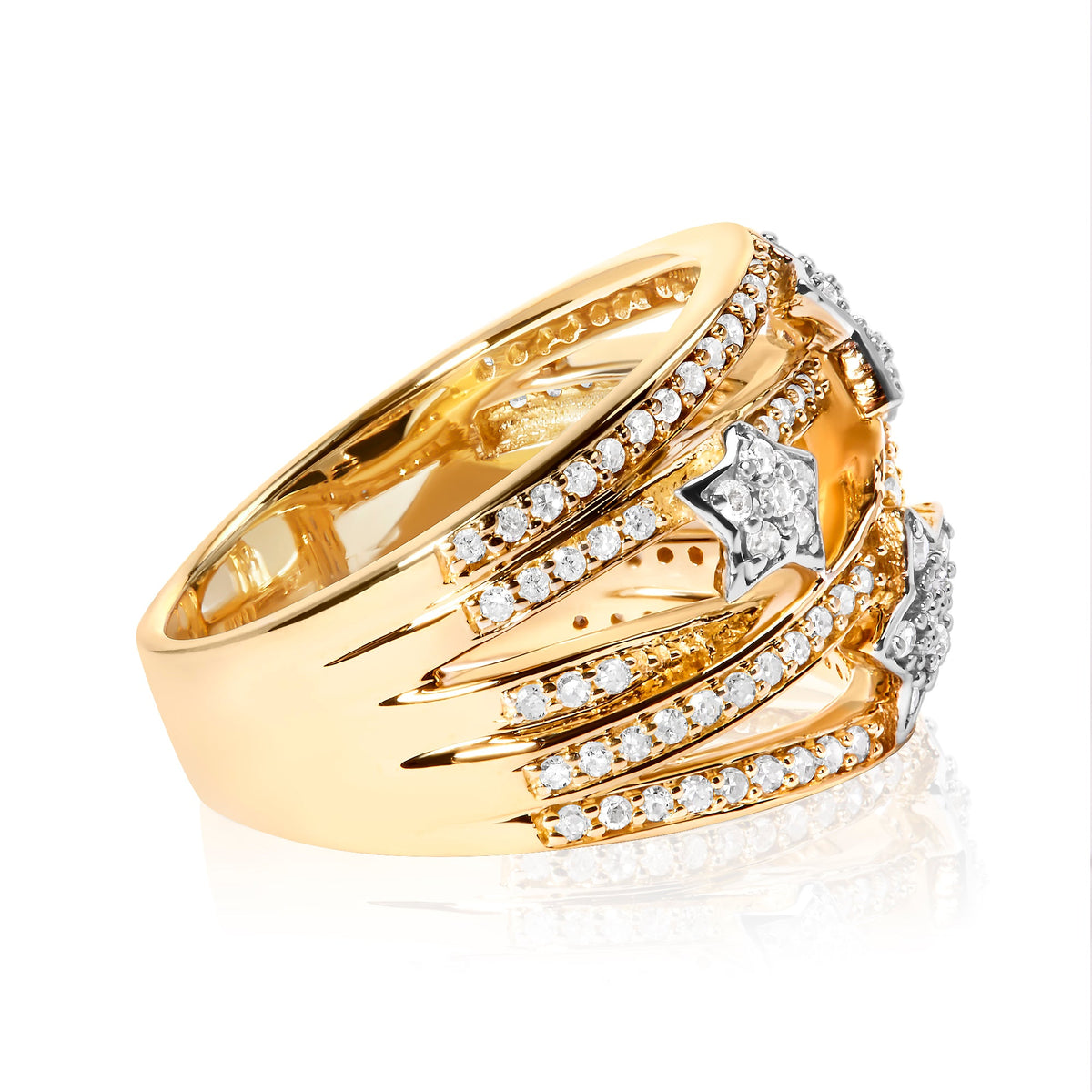 Ring stack featuring 3/4 cttw diamonds, star galaxy motif in 18K yellow gold plated .925 on Tampa Home & Garden Store