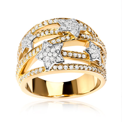 Ring: yellow gold plated .925 silver band with 3/4 cttw diamond star and galaxy motif on Tampa Home & Garden Store