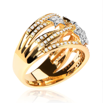 Two-tone pavé diamond ring bands in yellow gold over silver with star and galaxy motif on Tampa Home & Garden Store