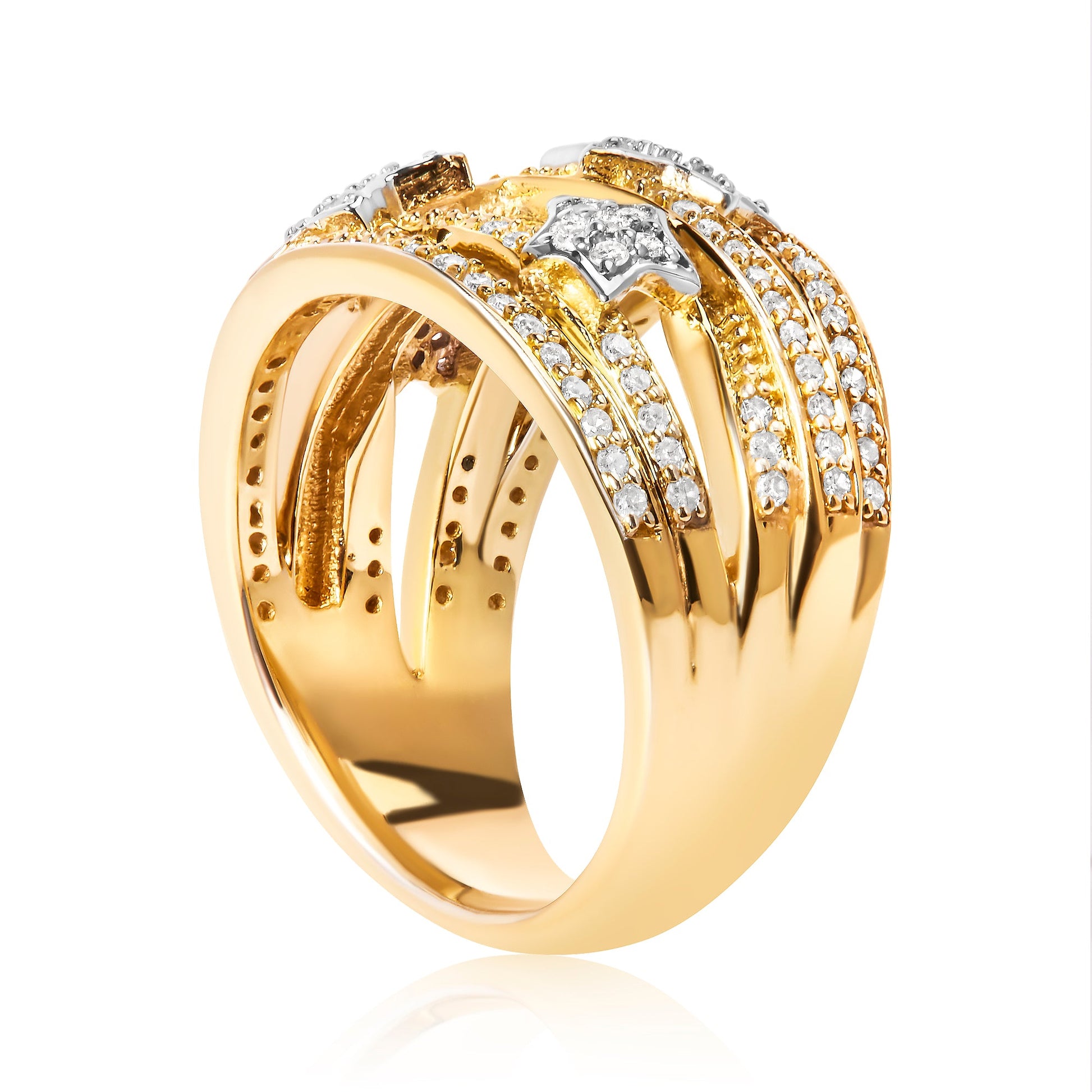 Rings 18K yellow gold plated .925 sterling silver 3/4 cttw diamond star and galaxy bands on Tampa Home & Garden Store