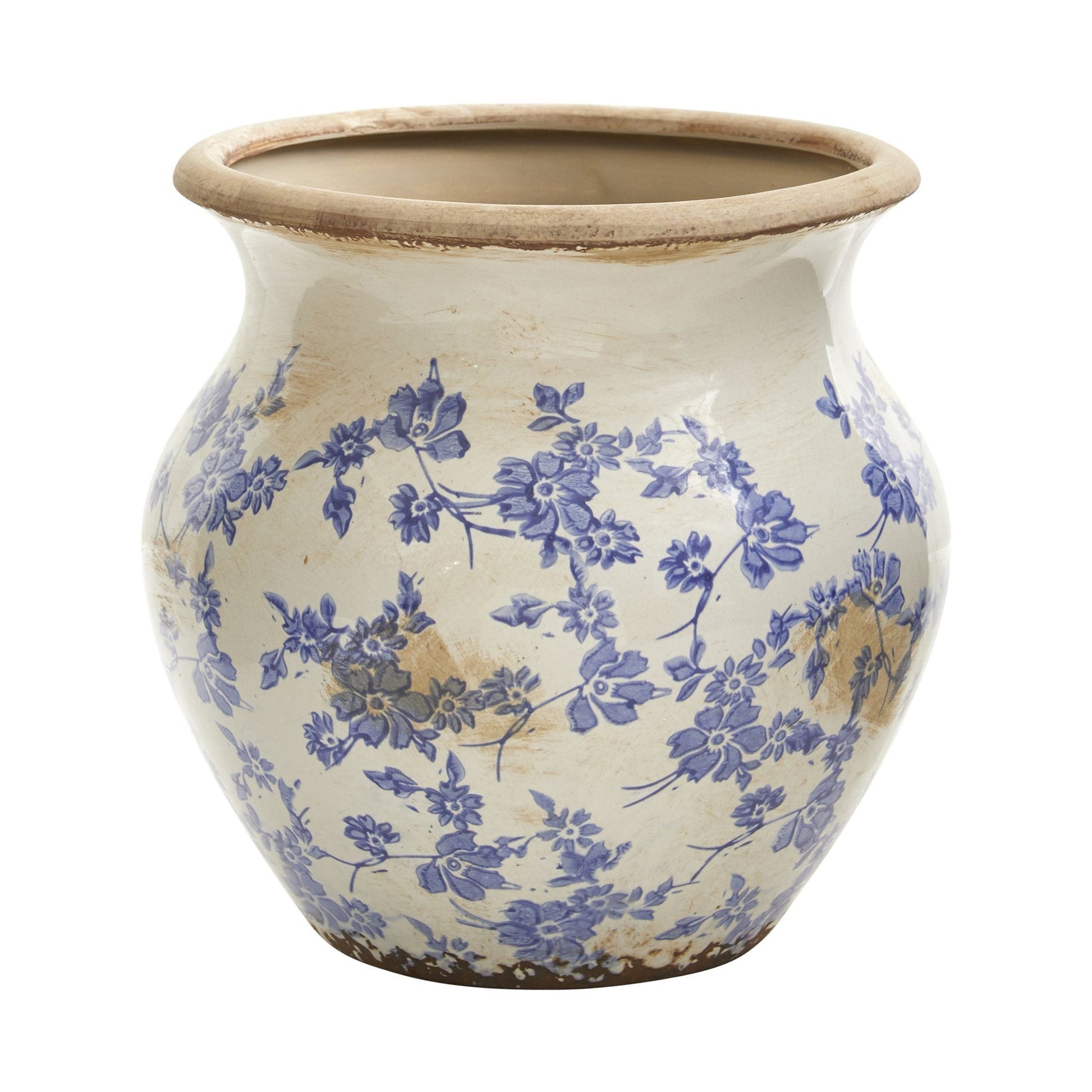 10.5” Tuscan Ceramic Blue Scroll Urn Vase - Tampa Home & Garden Store