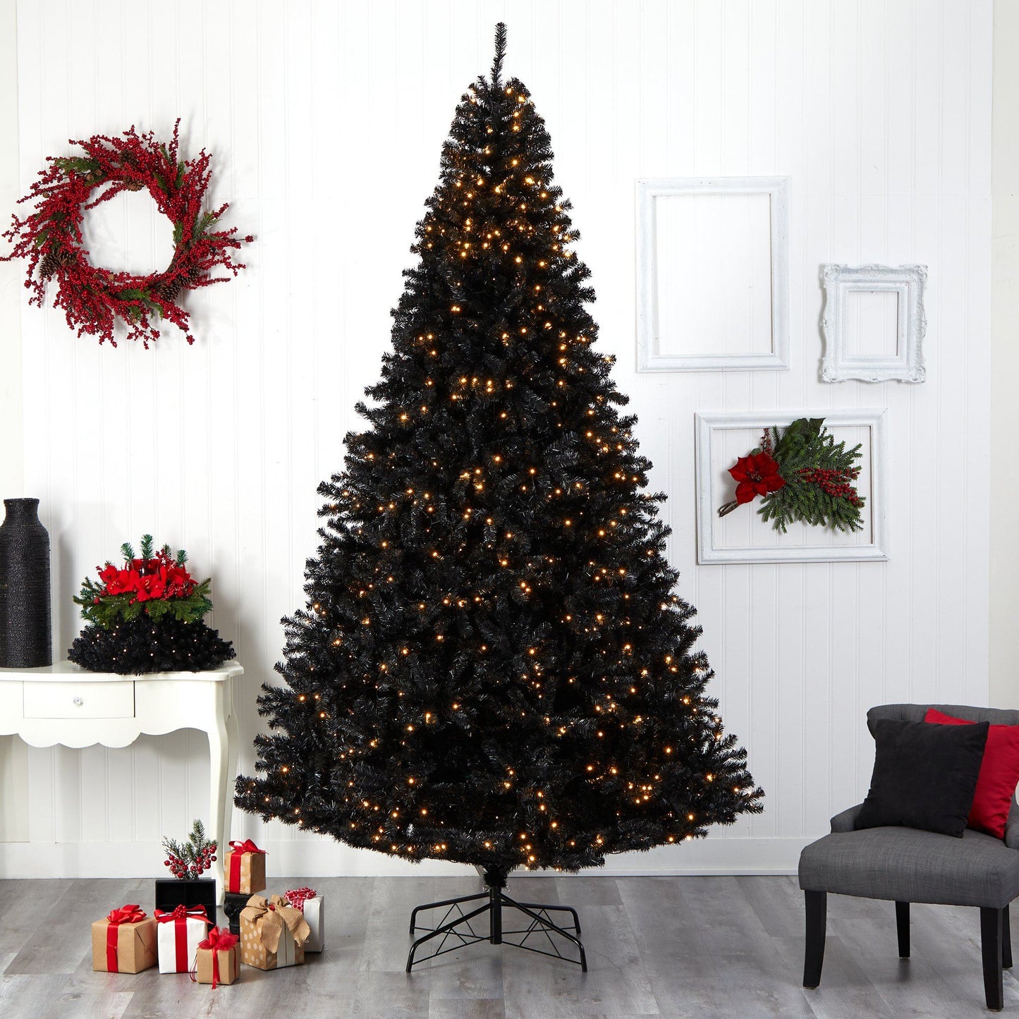10’ Black Artificial Christmas Tree with 950 Clear LED Lights and 3056 Tips - Tampa Home & Garden Store