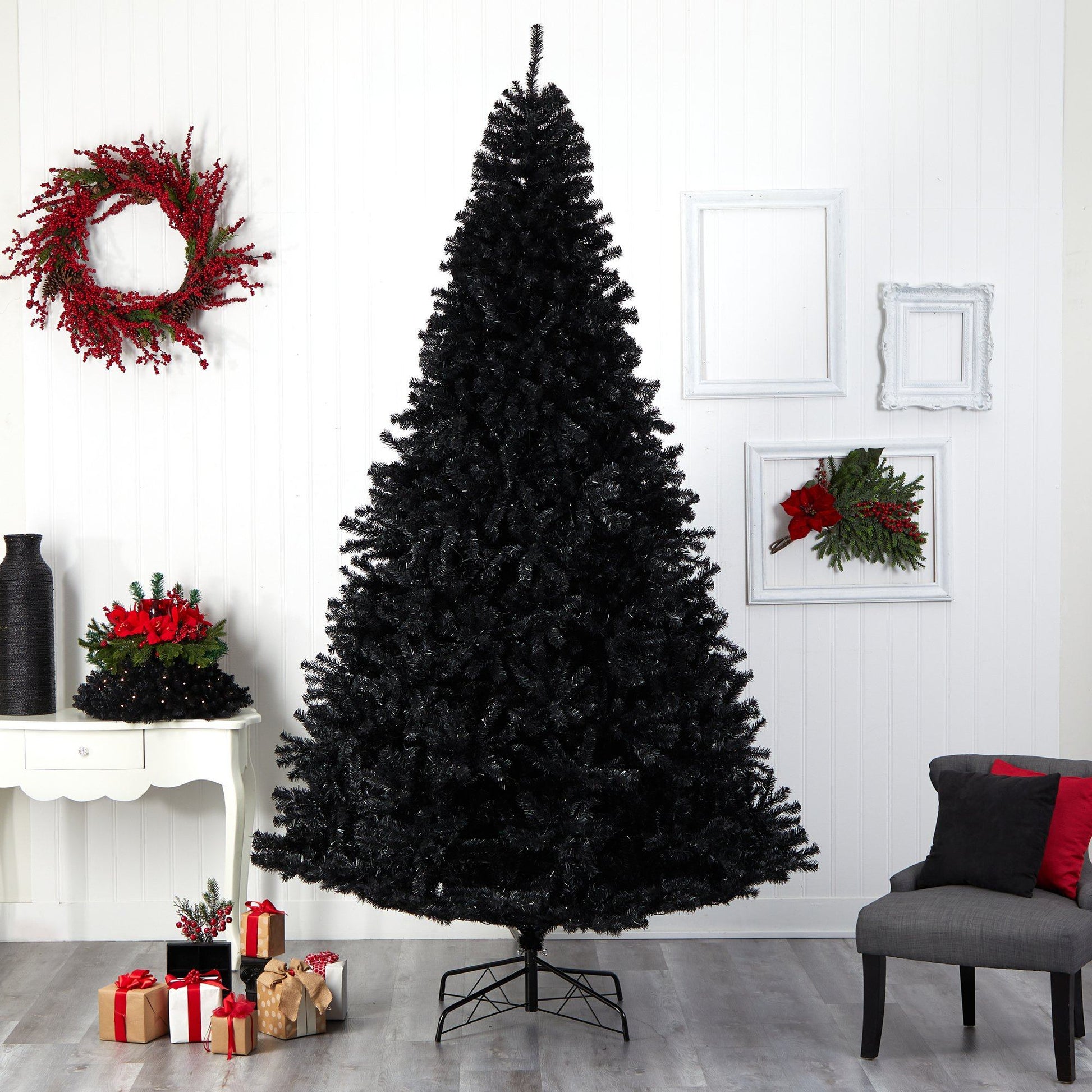10’ Black Artificial Christmas Tree with 950 Clear LED Lights and 3056 Tips - Tampa Home & Garden Store