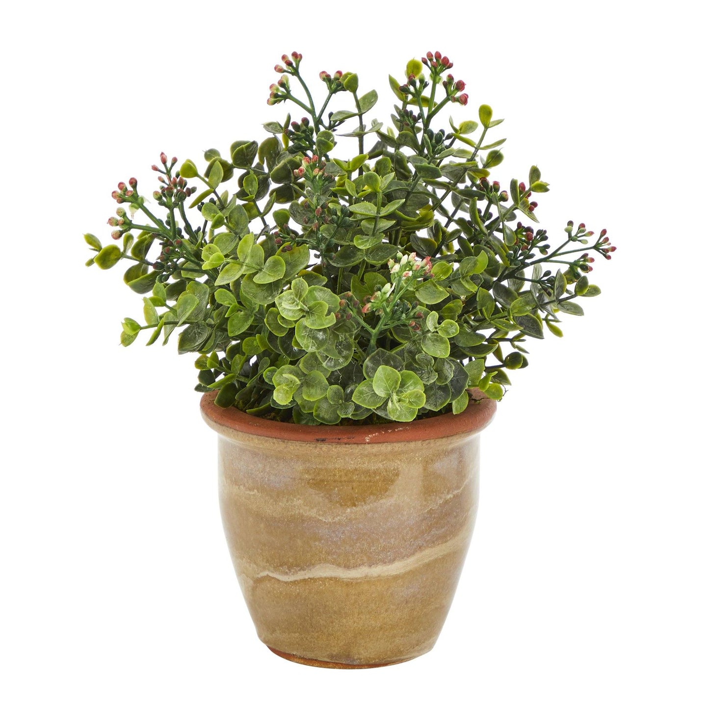 10” Eucalyptus and Sedum Succulent Artificial Plant in Ceramic Planter - Tampa Home & Garden Store