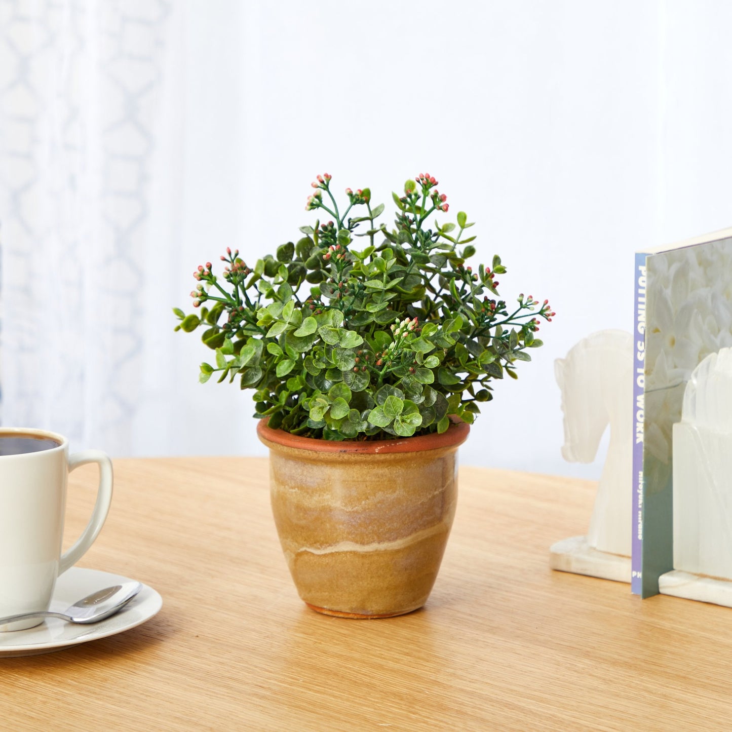 10” Eucalyptus and Sedum Succulent Artificial Plant in Ceramic Planter - Tampa Home & Garden Store