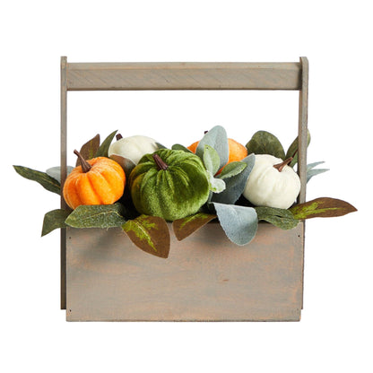 10” Fall Pumpkin Artificial Autumn Arrangement in Wood Basket - Tampa Home & Garden Store
