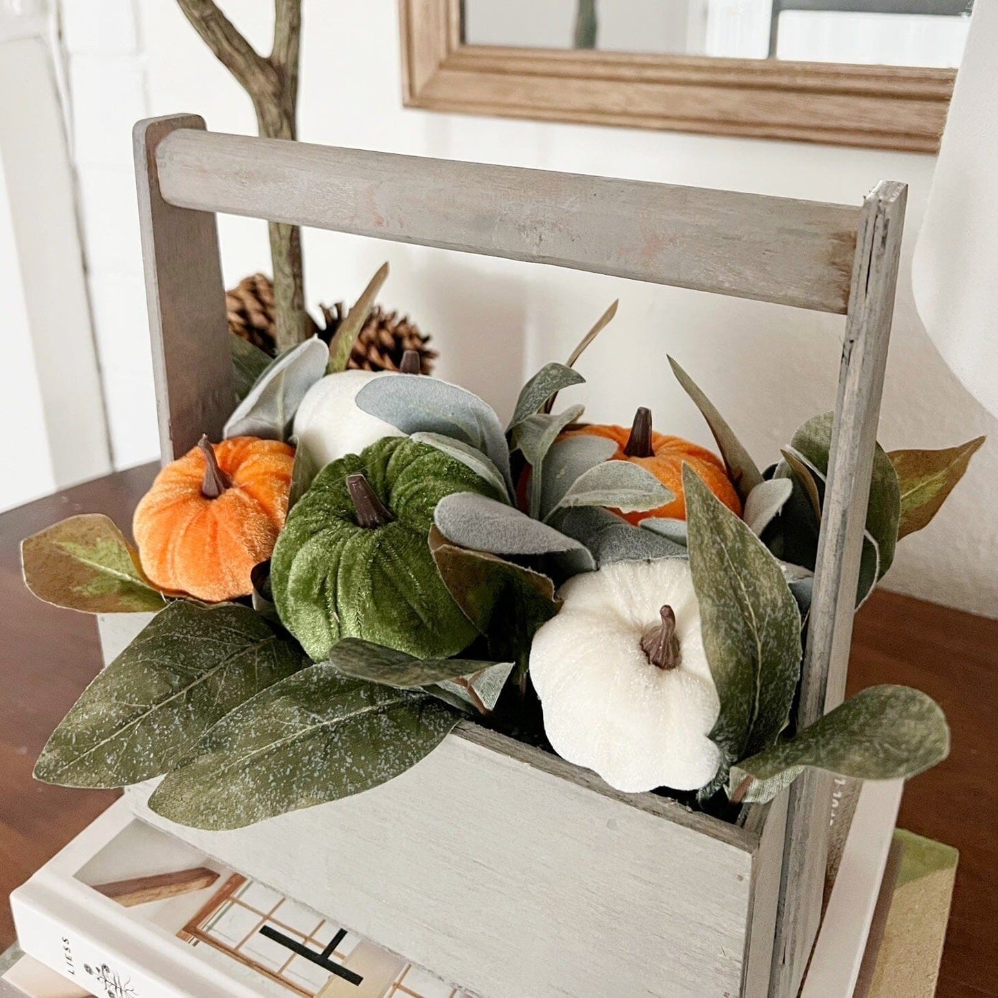 10” Fall Pumpkin Artificial Autumn Arrangement in Wood Basket - Tampa Home & Garden Store