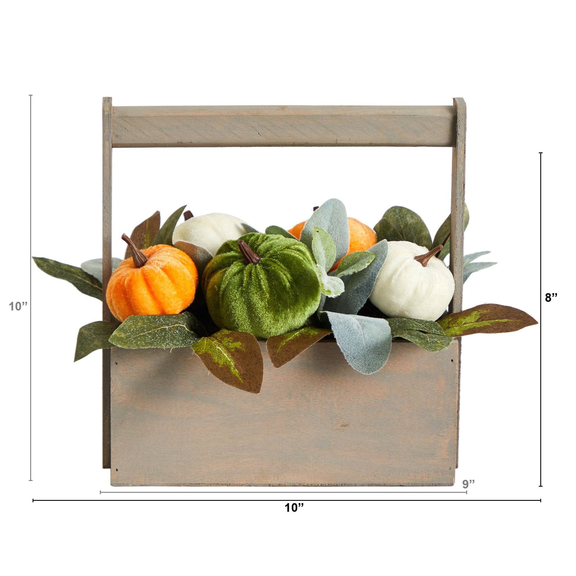 10” Fall Pumpkin Artificial Autumn Arrangement in Wood Basket - Tampa Home & Garden Store