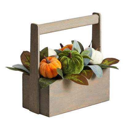 10” Fall Pumpkin Artificial Autumn Arrangement in Wood Basket - Tampa Home & Garden Store