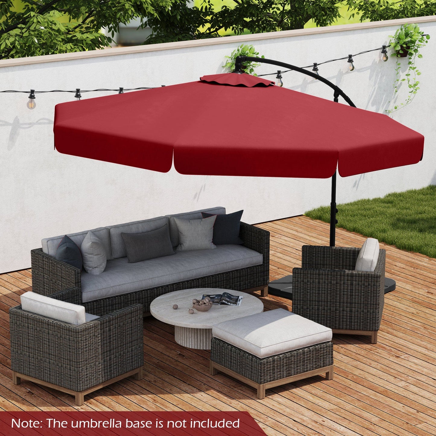 10 Feet Patio Cantilever Umbrella with Cover Tilt Adjustment and Ruffled Edge-Wine - Tampa Home & Garden Store