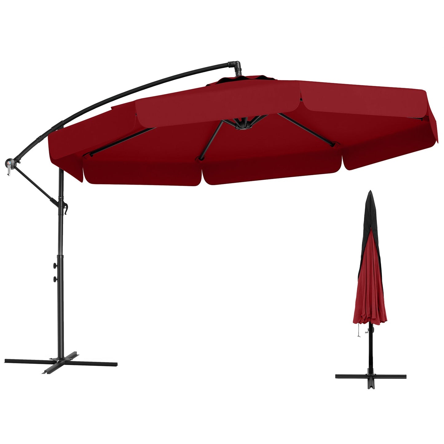 10 Feet Patio Cantilever Umbrella with Cover Tilt Adjustment and Ruffled Edge-Wine - Tampa Home & Garden Store