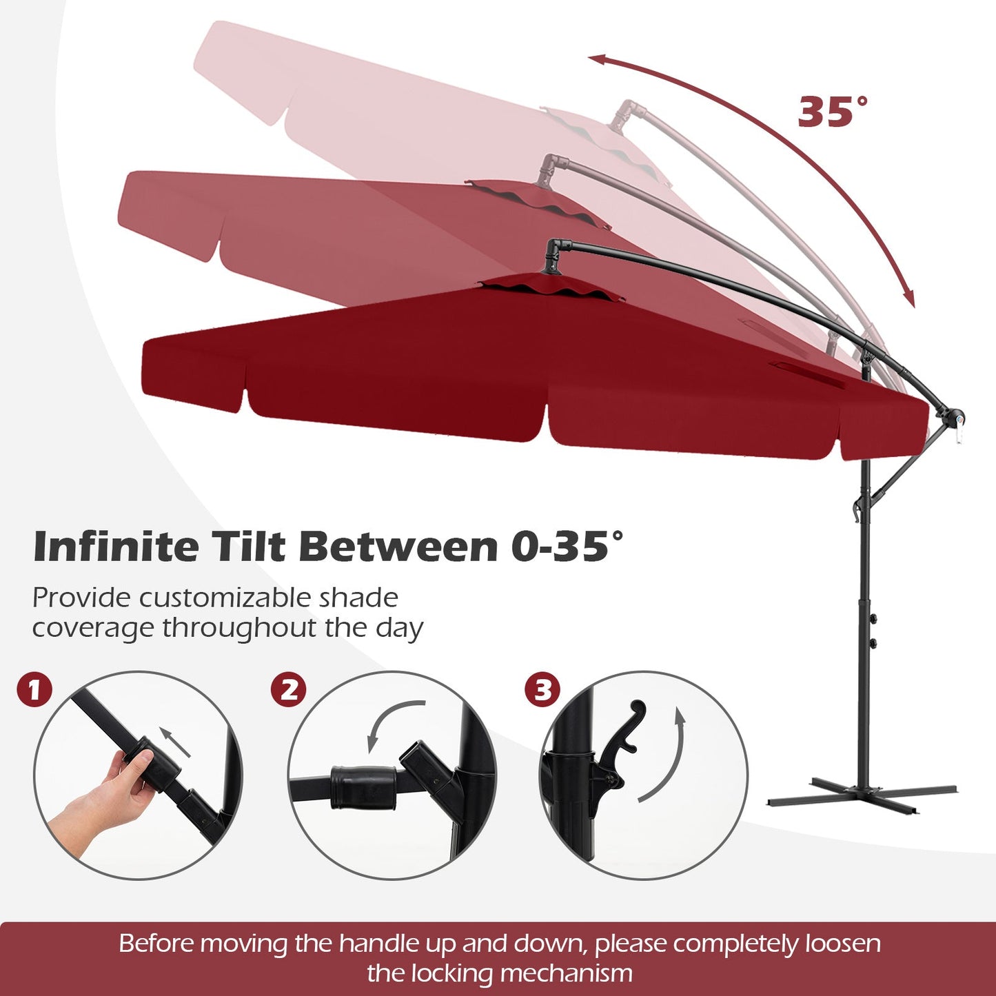 10 Feet Patio Cantilever Umbrella with Cover Tilt Adjustment and Ruffled Edge-Wine - Tampa Home & Garden Store