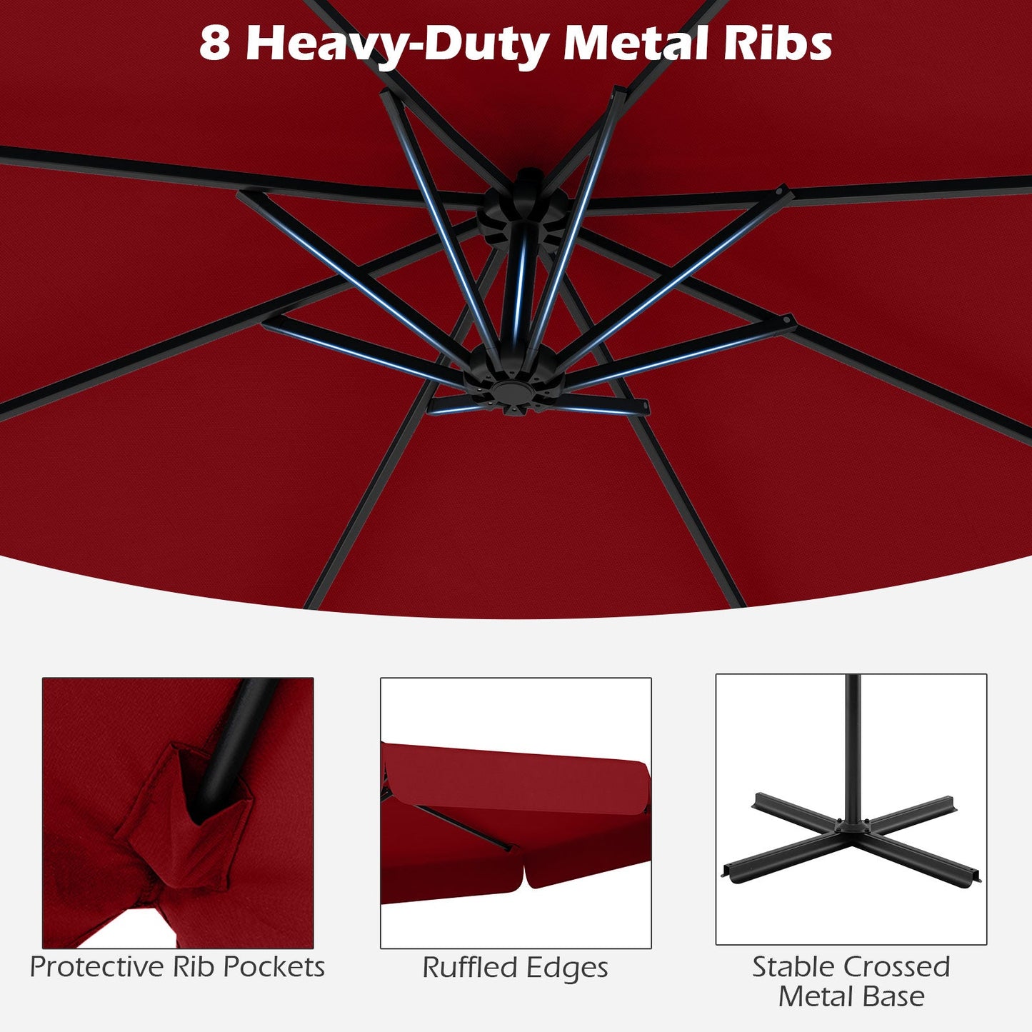 10 Feet Patio Cantilever Umbrella with Cover Tilt Adjustment and Ruffled Edge-Wine - Tampa Home & Garden Store