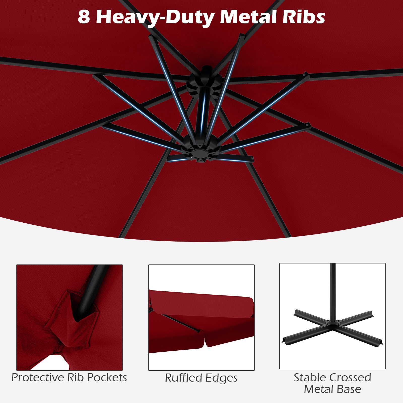 10 Feet Patio Cantilever Umbrella with Cover Tilt Adjustment and Ruffled Edge-Wine - Tampa Home & Garden Store