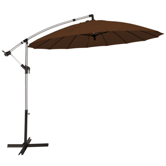 10 Feet Patio Offset Umbrella Market Hanging Umbrella for Backyard Poolside Lawn Garden-Tan - Tampa Home & Garden Store