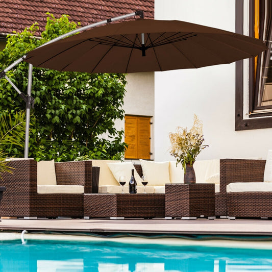 10 Feet Patio Offset Umbrella Market Hanging Umbrella for Backyard Poolside Lawn Garden-Tan - Tampa Home & Garden Store