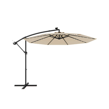 10 Feet Solar Offset Hanging Umbrella with 40 Lamp Beads and Solar Panel-Beige - Tampa Home & Garden Store